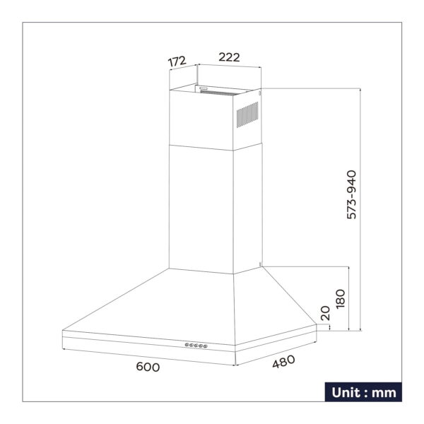 Hota de perete, Ciarra, CBCB6201-OW, 370 m³/h, 60 cm, negru