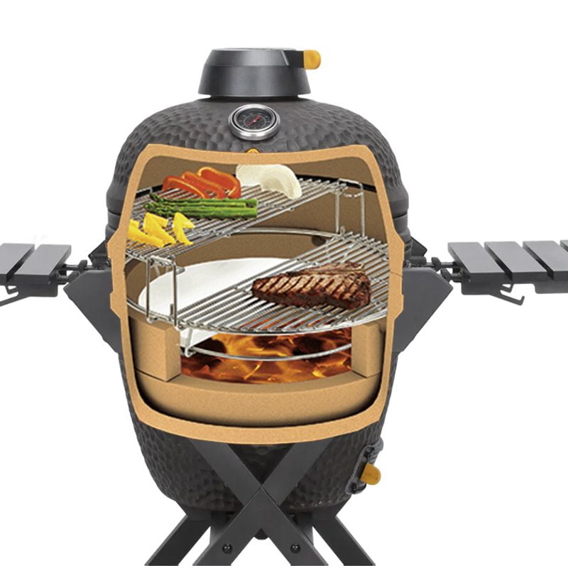 Gratar cu carbuni si termometru integrat Kamado, Boretti, Ceramica Medium, Ø 36 cm, antracit