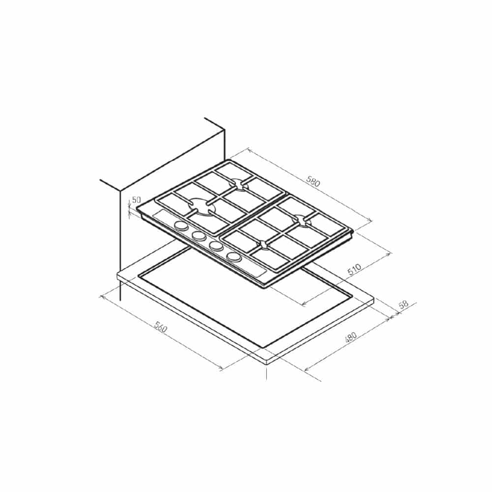 Plita incorporabila pe gaz, Bompani, Essential, 4 arzatoare, 60 cm, inox