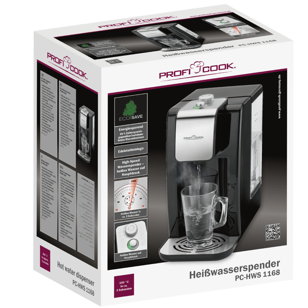 Dozator apa calda, ProfiCook, PC-HWS1168, 2.2 litri, 2600 W, negru
