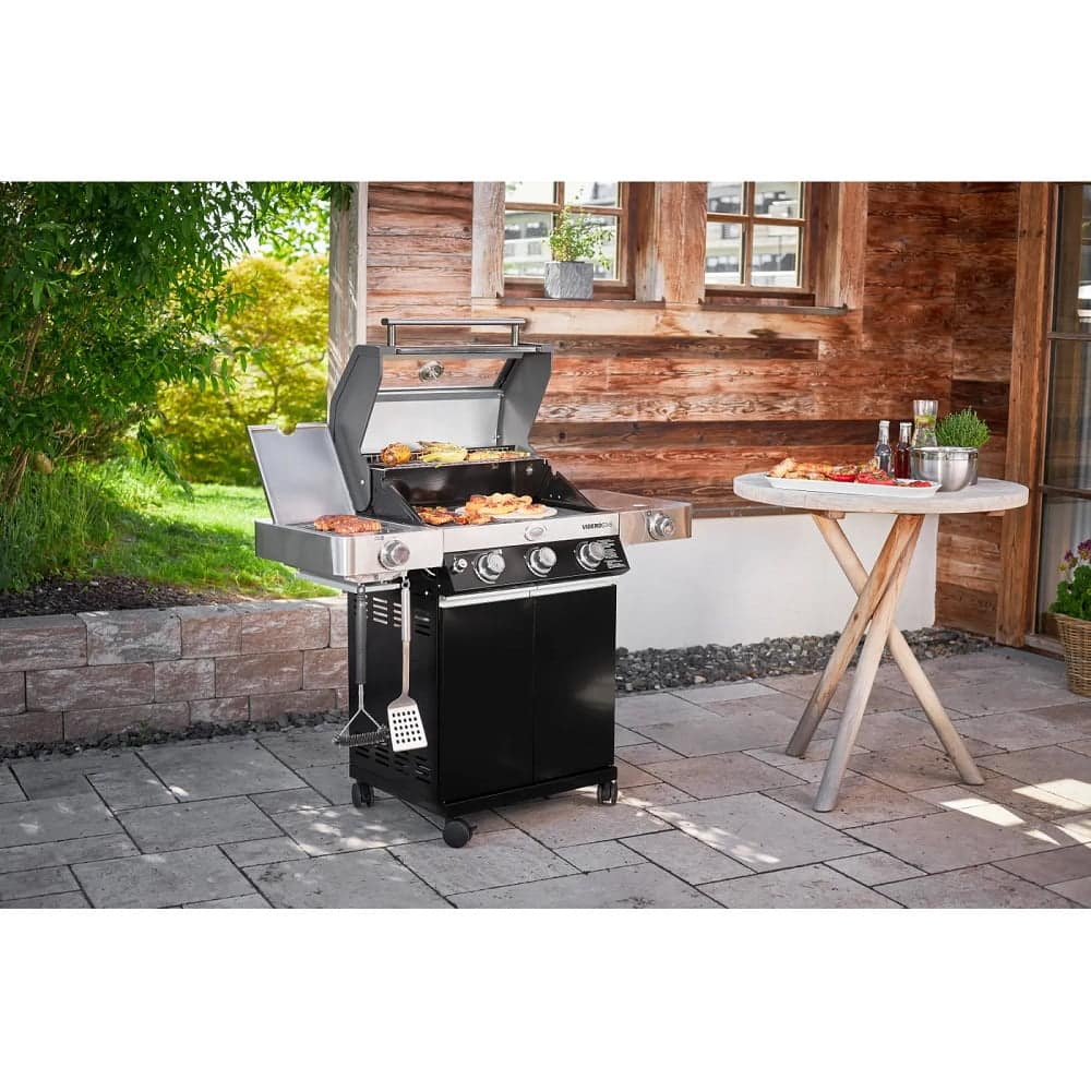 Gratar profesional pe gaz, Rosle, Videro G3-S, 3 arzatoare, 60x45 cm, negru