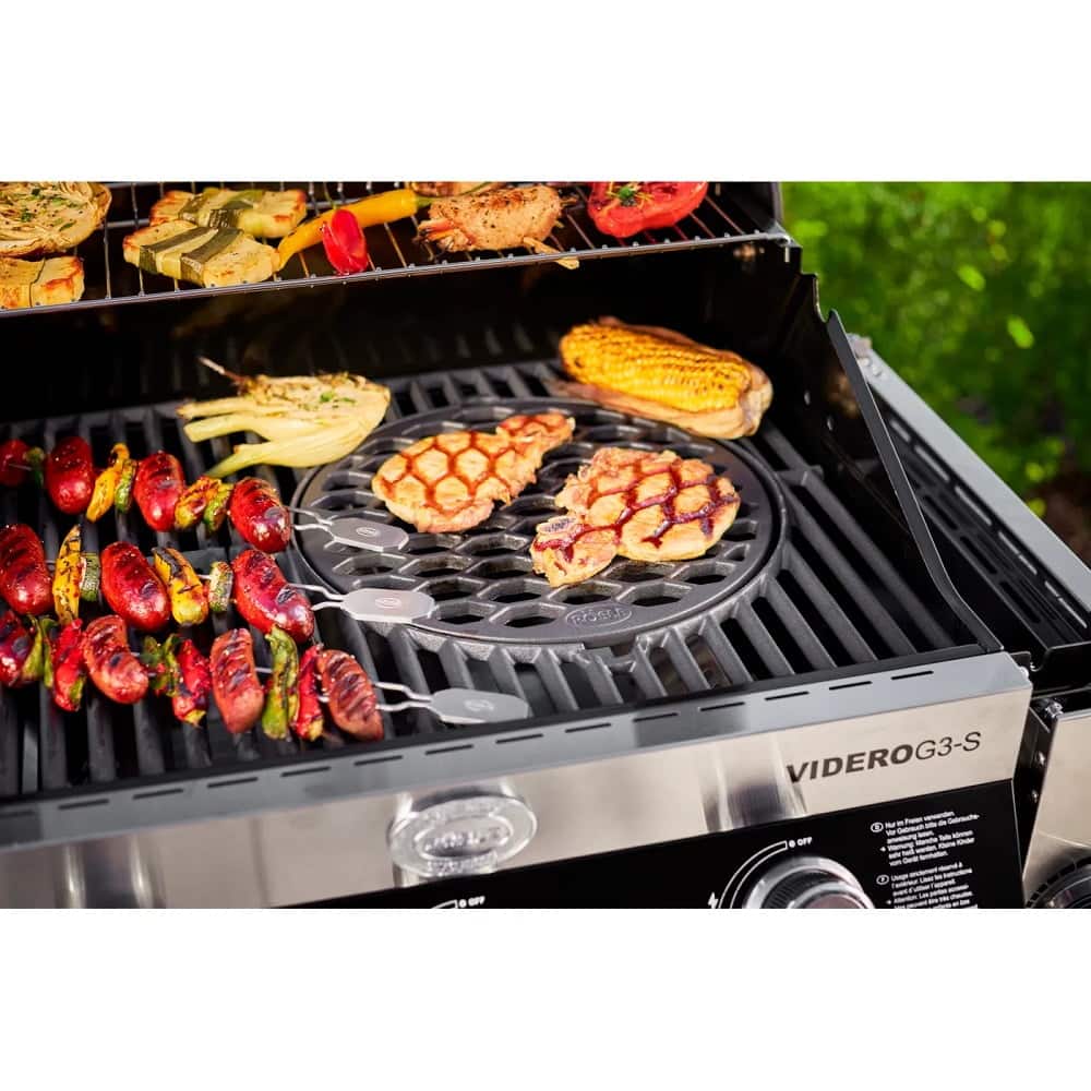 Gratar profesional pe gaz, Rosle, Videro G3-S, 3 arzatoare, 60x45 cm, negru