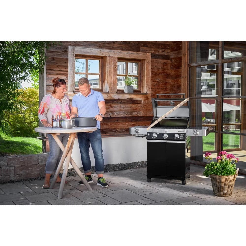 Gratar profesional pe gaz, Rosle, Videro G3-S, 3 arzatoare, 60x45 cm, negru
