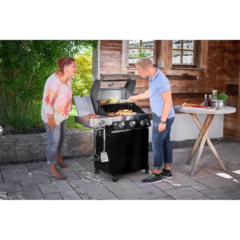 Gratar profesional pe gaz, Rosle, Videro G3-S, 3 arzatoare, 60x45 cm, negru