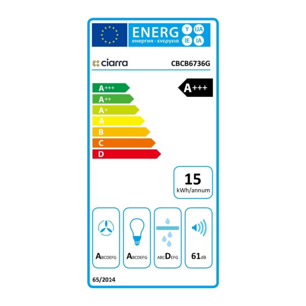 Hota decorativa, Ciarra, CBCB6736G-OW, 700 m³/h, 60 cm, negru