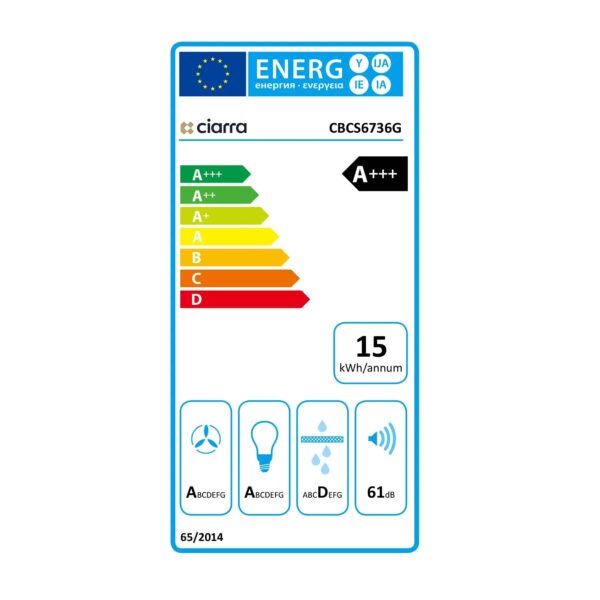 Hota decorativa, Ciarra, CBCS6736G-OW, 700 m³/h, 60 cm, alb
