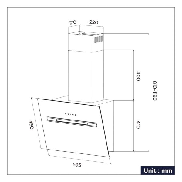 Hota decorativa, Ciarra, CBCS6736G-OW, 700 m³/h, 60 cm, alb