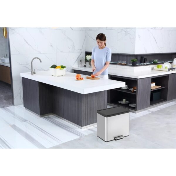 Cos de gunoi cu pedala, EKO, Essential, 20+9 litri, 2 compartimente, inox