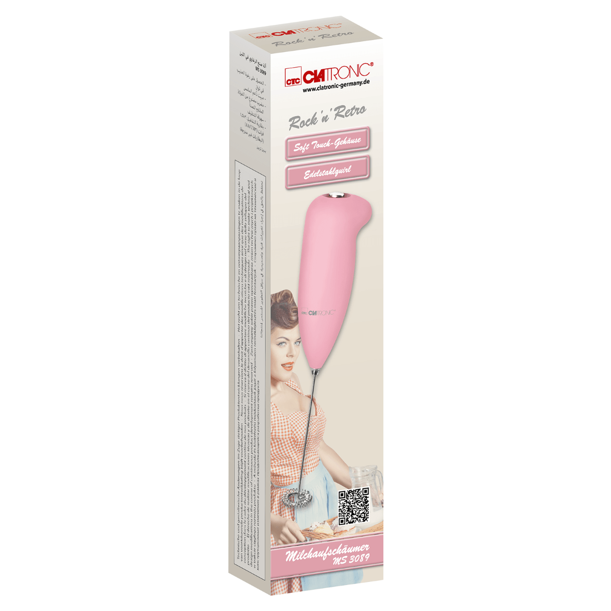 Aparat de spumare lapte, Clatronic, Rock'n'Retro, roz