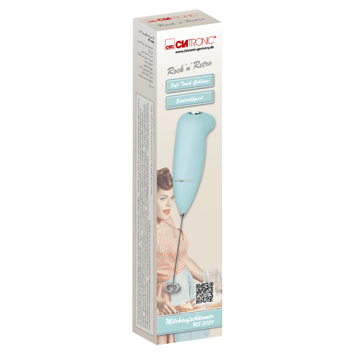 Aparat de spumare lapte, Clatronic, Rock'n'Retro, verde pastel