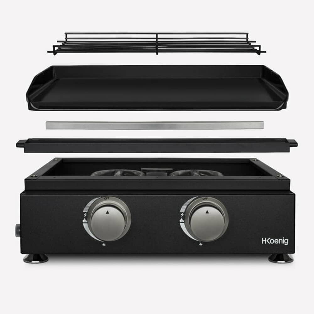 Gratar pe gaz tip Plancha, H.Koenig, PLX1022, 2 arzatoare, 47x36 cm, negru