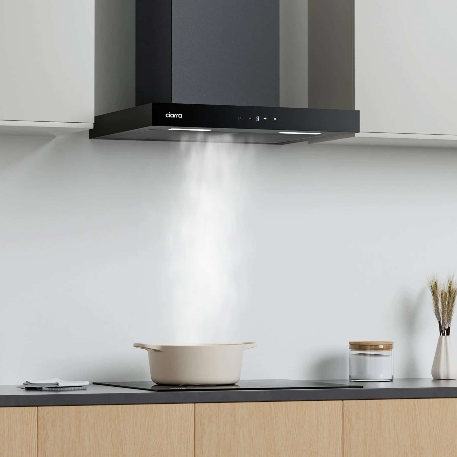 Hota de perete tip T, Ciarra, CBCB6102-B, 650 m³/h, 60 cm, negru