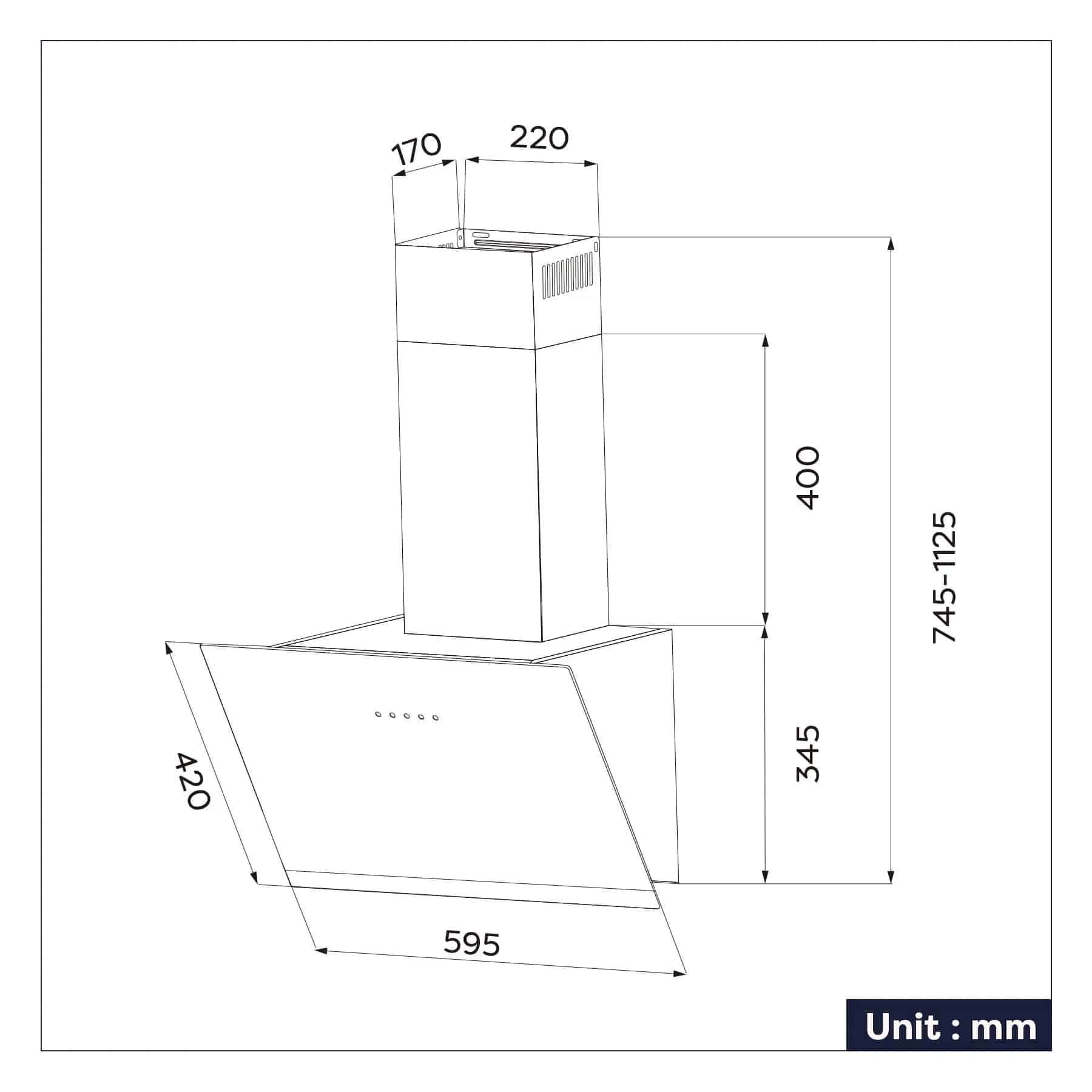 Hota decorativa, Ciarra, CBCB6736H-G, 650 m³/h, 60 cm, negru