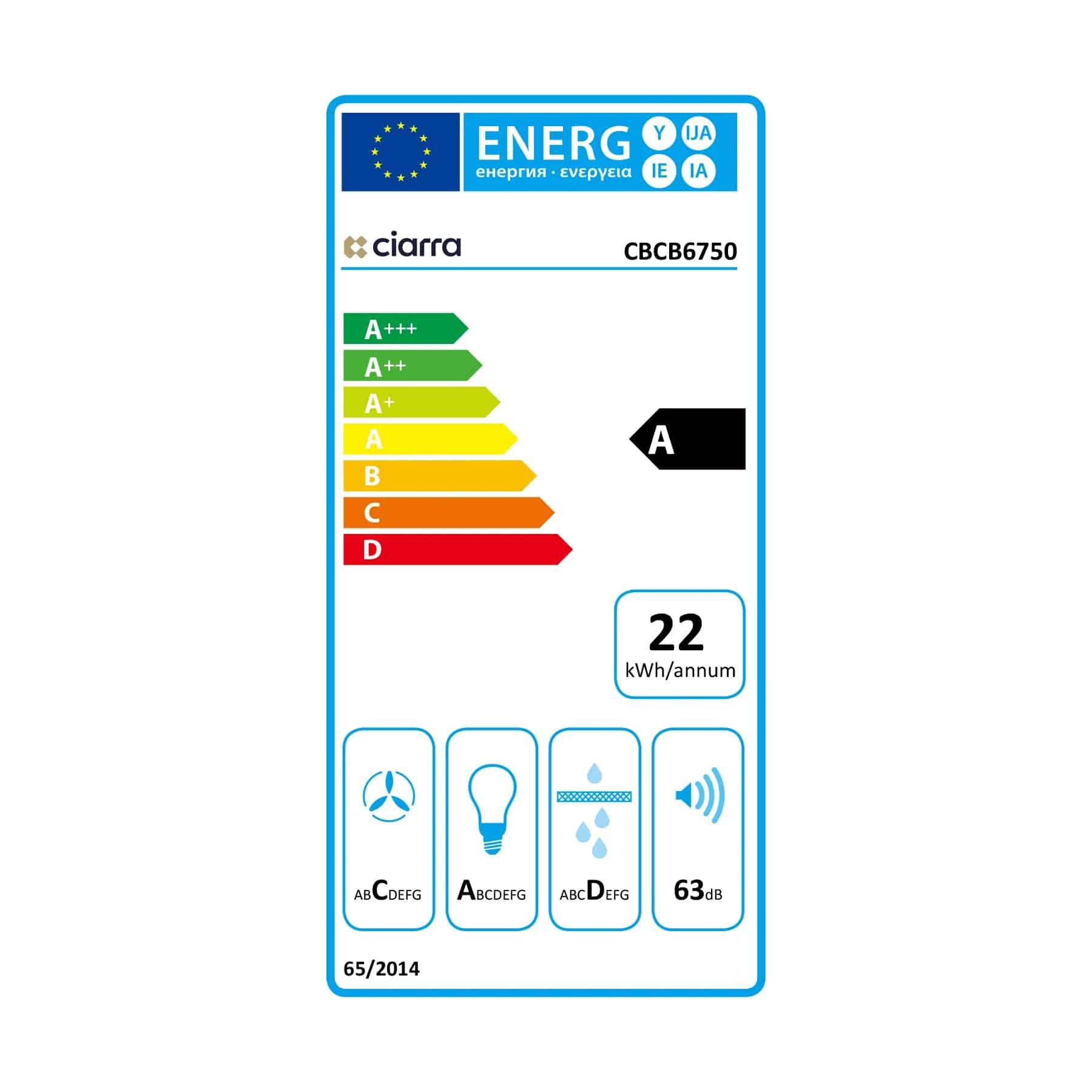 Hota decorativa, Ciarra, CBCB6750-B, 350 m³/h, 60 cm, negru