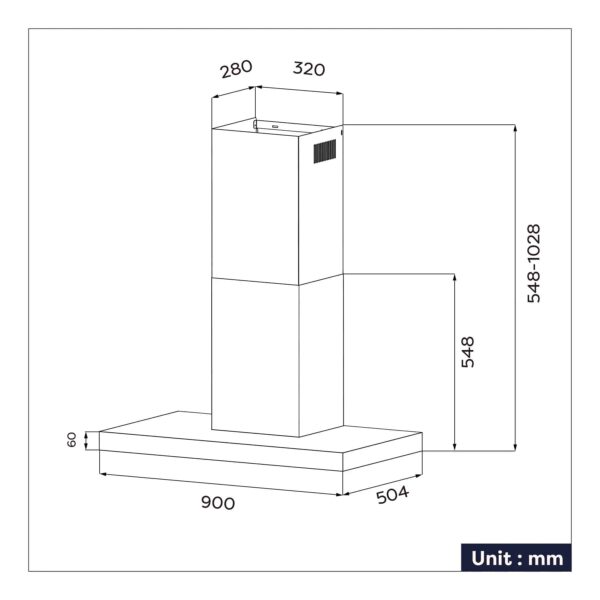 Hota de perete tip T, Ciarra, CBCB9102-B, 650 m³/h, 90 cm, negru