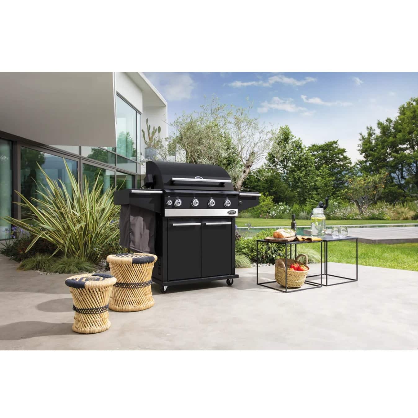 Gratar pe gaz si carbuni, Boretti, Ibrido, 5 arzatoare, 70x44 cm, negru