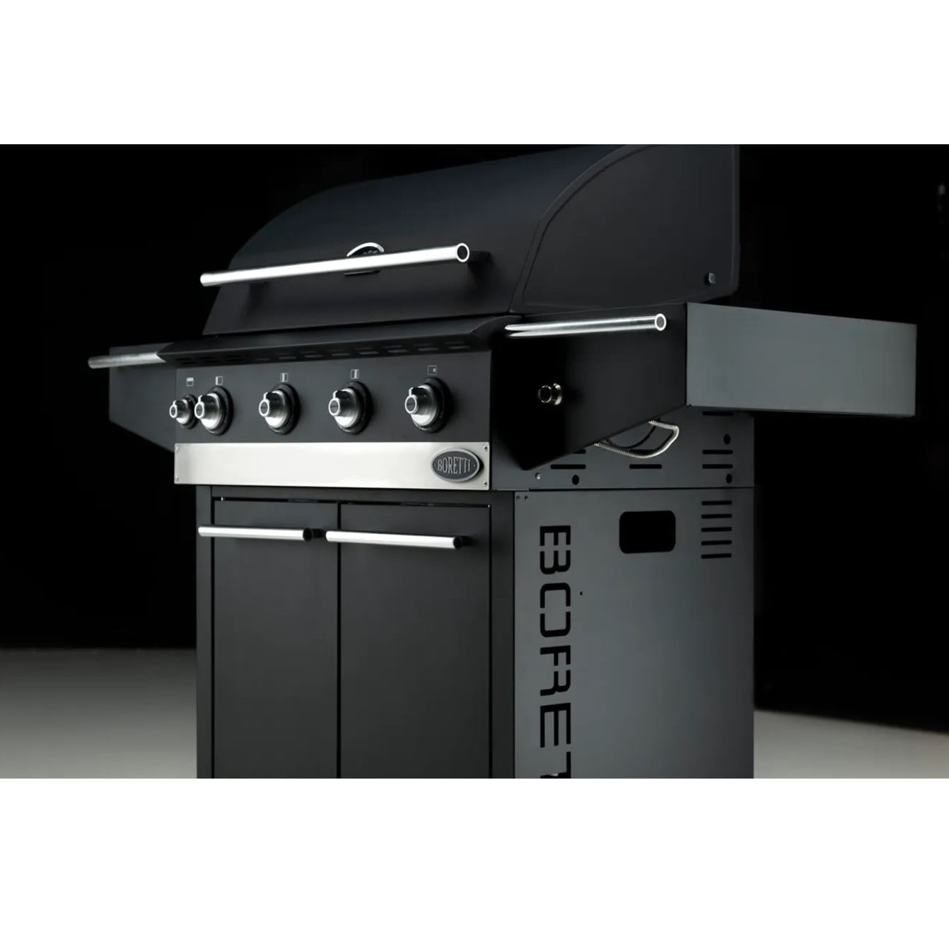 Gratar pe gaz si carbuni, Boretti, Ibrido, 5 arzatoare, 70x44 cm, negru
