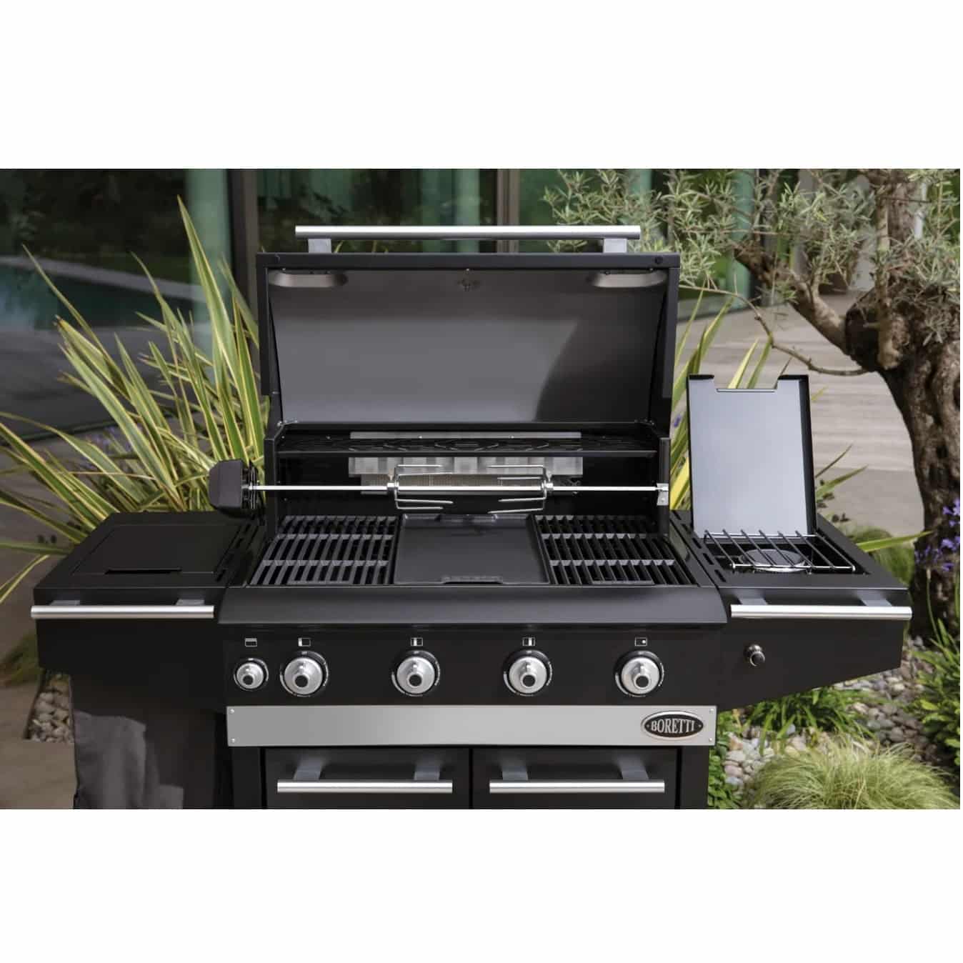 Gratar pe gaz si carbuni, Boretti, Ibrido, 5 arzatoare, 70x44 cm, negru