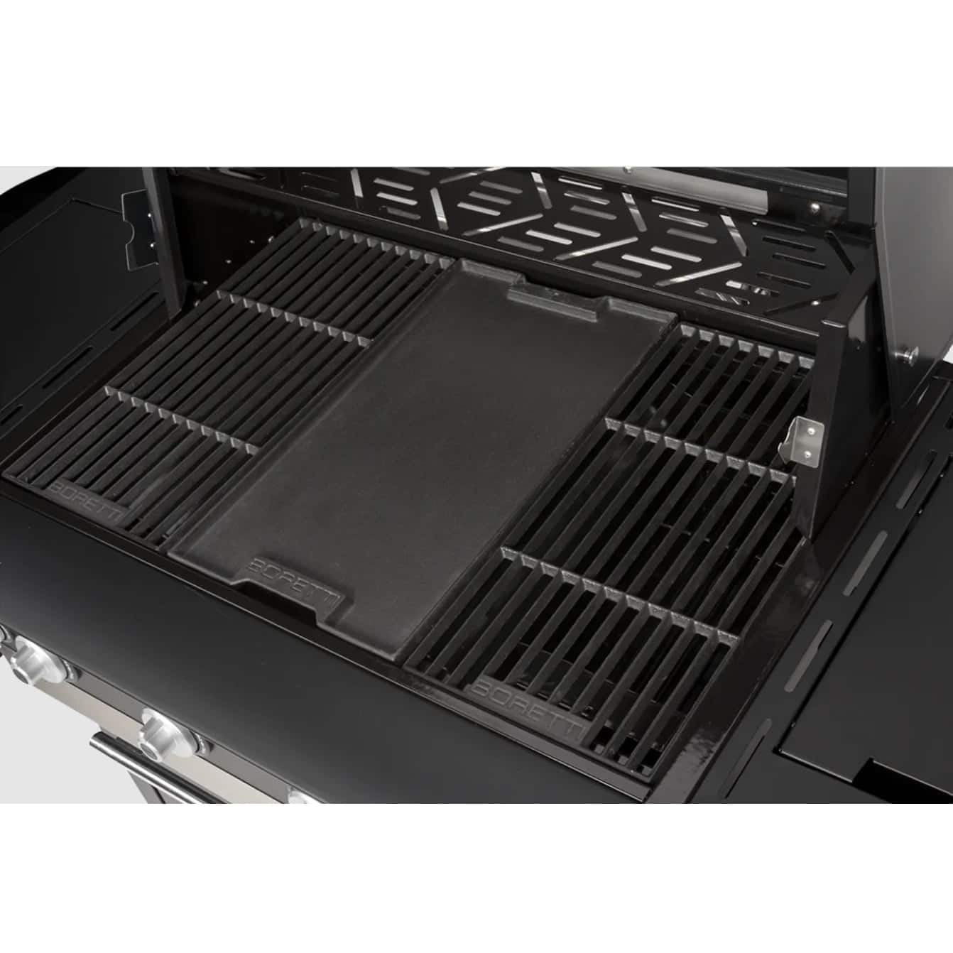Gratar pe gaz si carbuni, Boretti, Ibrido, 5 arzatoare, 70x44 cm, negru