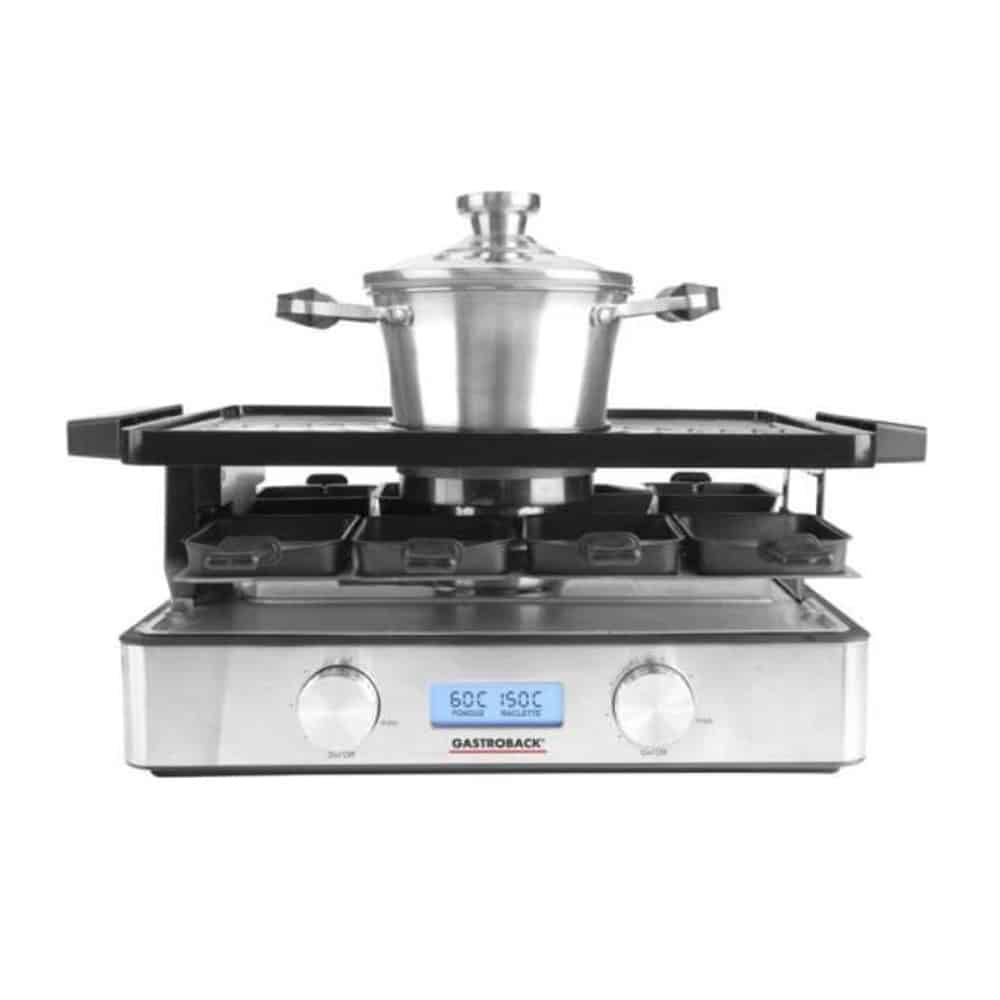 Plita grill si raclette cu fondue, Gastroback, Advanced Plus, 2200 W, 9 persoane, inox