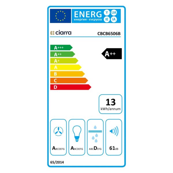 Hota de perete tip T, Ciarra, CBCB6506B-OW, 650 m³/h, 60 cm, negru