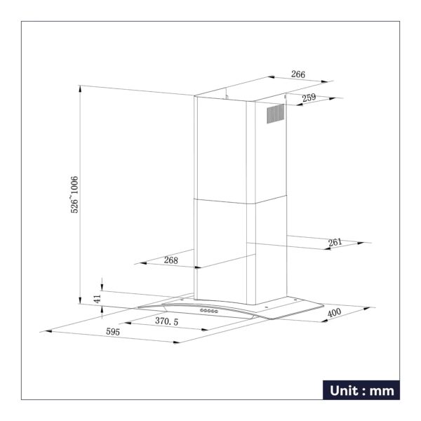 Hota de perete tip T, Ciarra, CBCB6506B-OW, 650 m³/h, 60 cm, negru