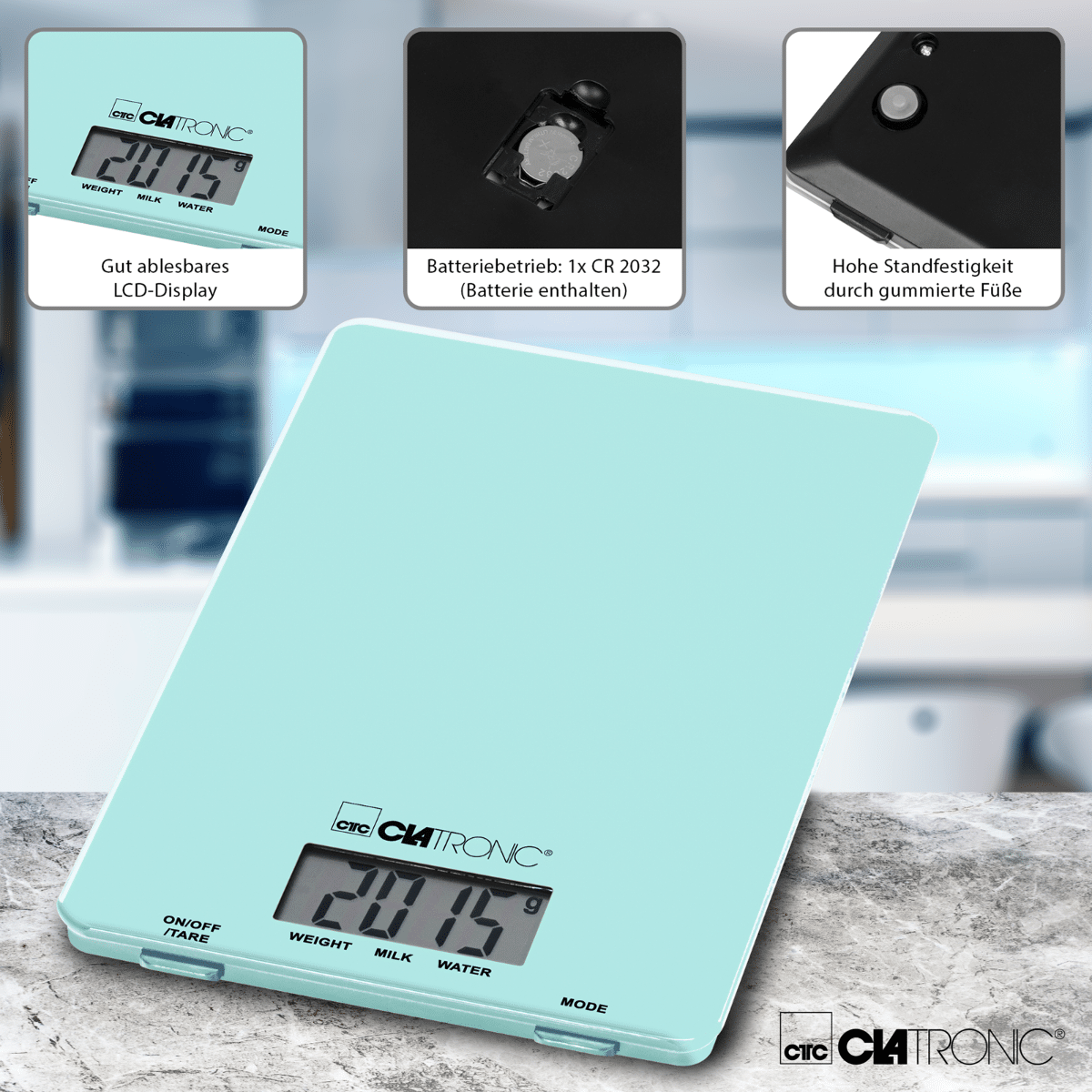 Cantar de bucatarie digital, Clatronic, Rock'n'Retro, 5 kg, verde pastel