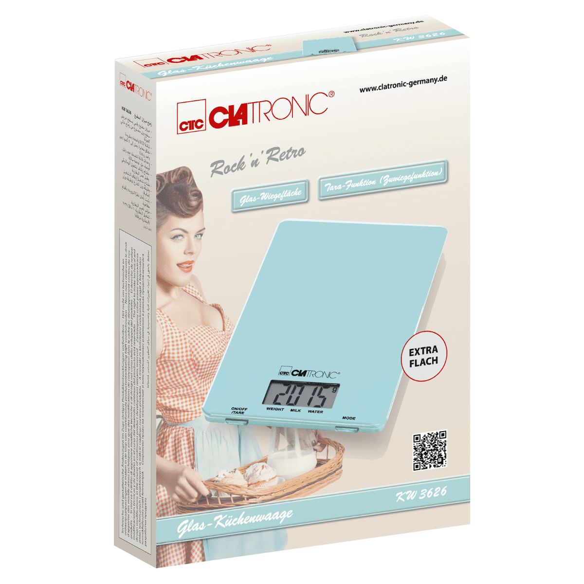 Cantar de bucatarie digital, Clatronic, Rock'n'Retro, 5 kg, verde pastel