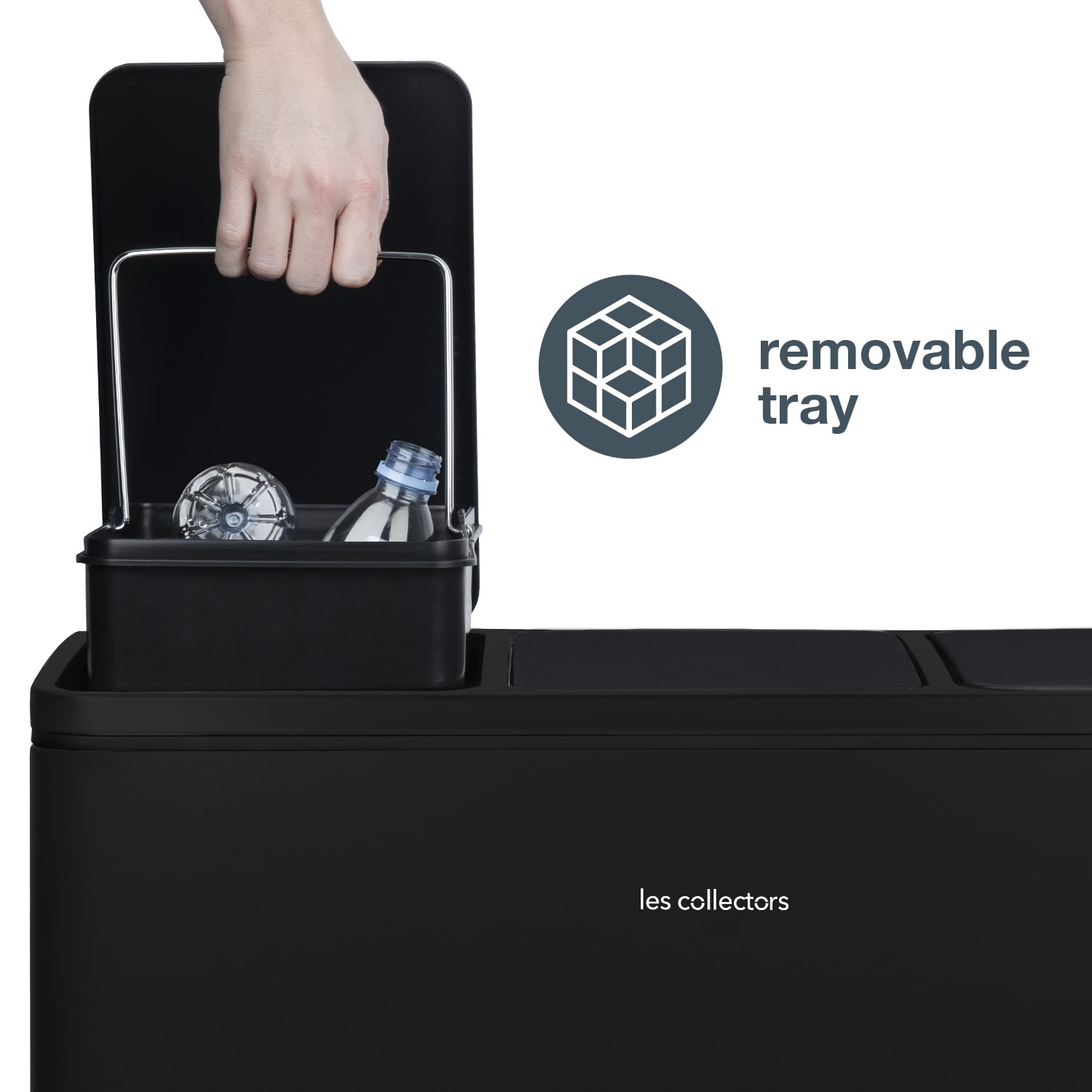 Cos de gunoi cu pedala, Les Collectors, N988, 18+18+18 litri, 3 compartimente, negru mat