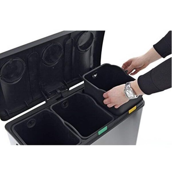 Cos de gunoi cu pedala, EKO, Rejoice, 12+12+12 litri, 3 compartimente, inox