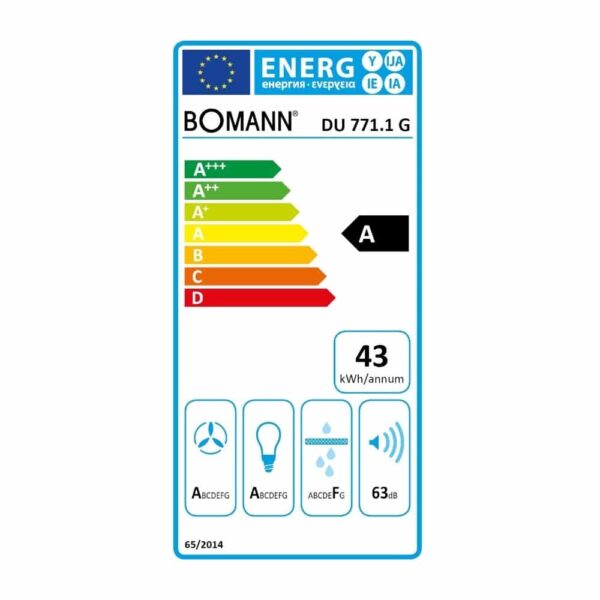 Hota decorativa, Bomann, DU771.1GW, 603 m³/h, 60 cm, alb