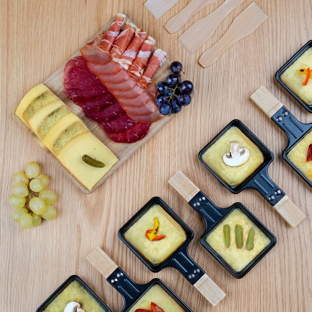 Plita grill si raclette, H.Koenig, 1400 W, 8 persoane, lemn