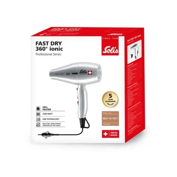 Uscator de par profesional, Solis, Fast Dry 360° Ionic, 2200 W, inox