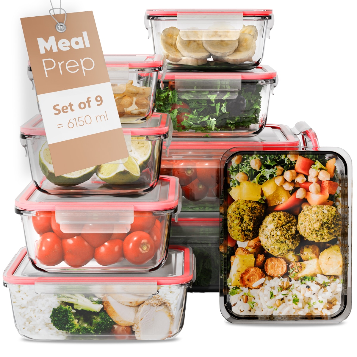 Set 9 caserole din sticla cu capac, Classbach, C-FHD4011G​​​​​​