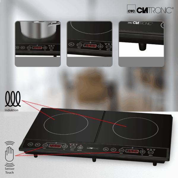 Plita electrica cu inductie, Clatronic, DKI3609, 2 zone, negru