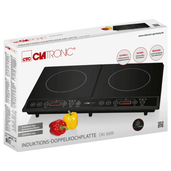 Plita electrica cu inductie, Clatronic, DKI3609, 2 zone, negru
