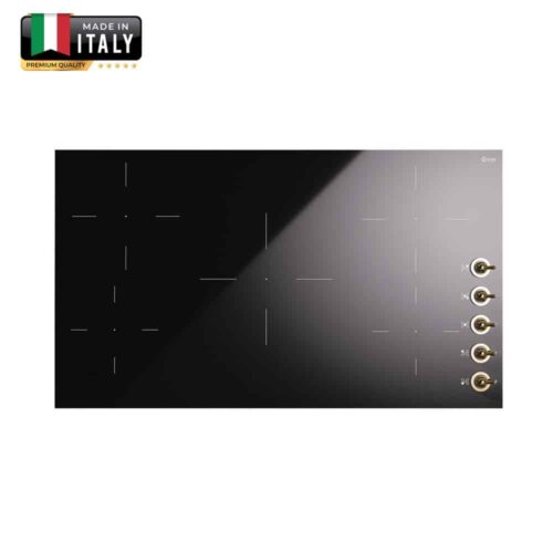 Plita electrica cu inductie incorporabila, ILVE, Nostalgie, HVI395N/BKG, 5 zone, 89.8 cm, negru/auriu