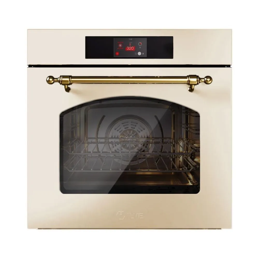 cuptor electric incorporabil multifunctional premium, ilve, nostalgie, capacitate 65 litri, clasa A+, latime 60 cm, cu panou de control tactil tft, crem/auriu