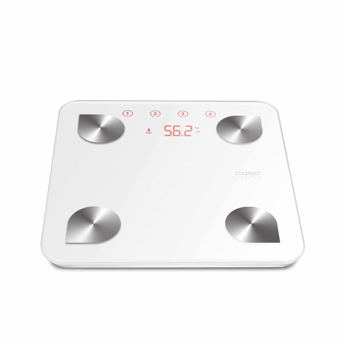 Cantar corporal de baie inteligent, Caso Germany, BF4, sticla securizata, alb