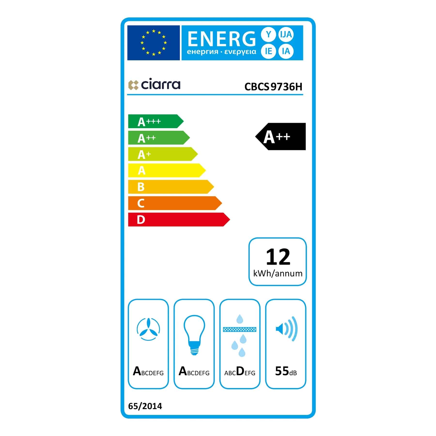Hota decorativa, Ciarra, CBCS9736H-S, 650 m³/h, 90 cm, gri
