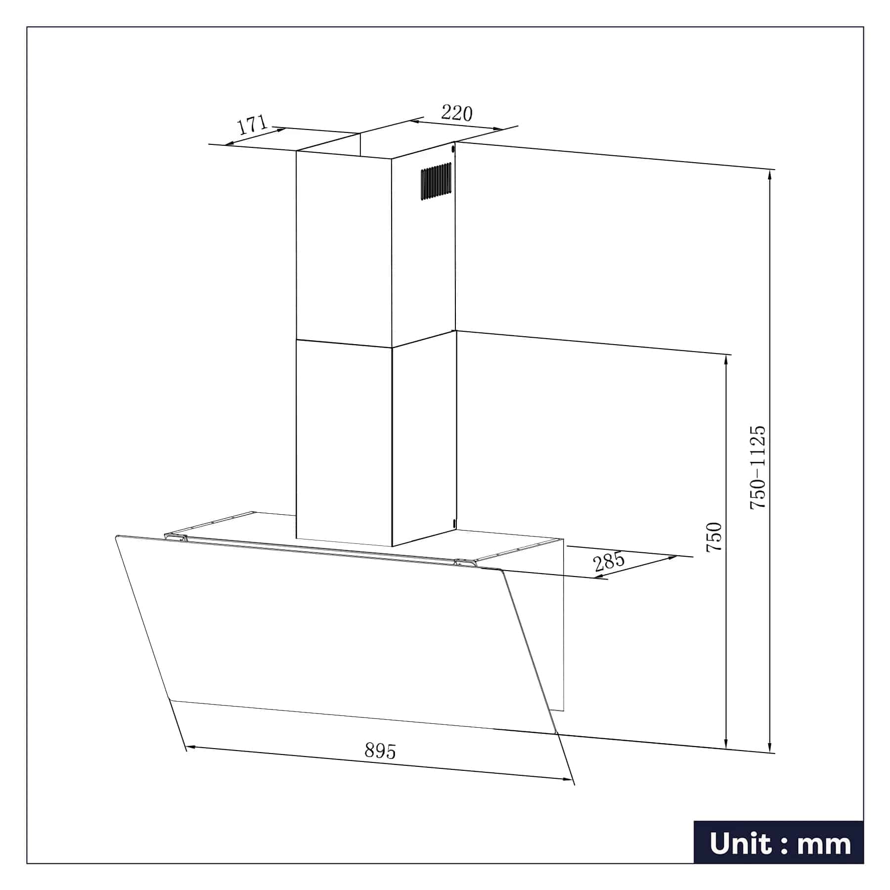 Hota decorativa, Ciarra, CBCS9736H-S, 650 m³/h, 90 cm, gri