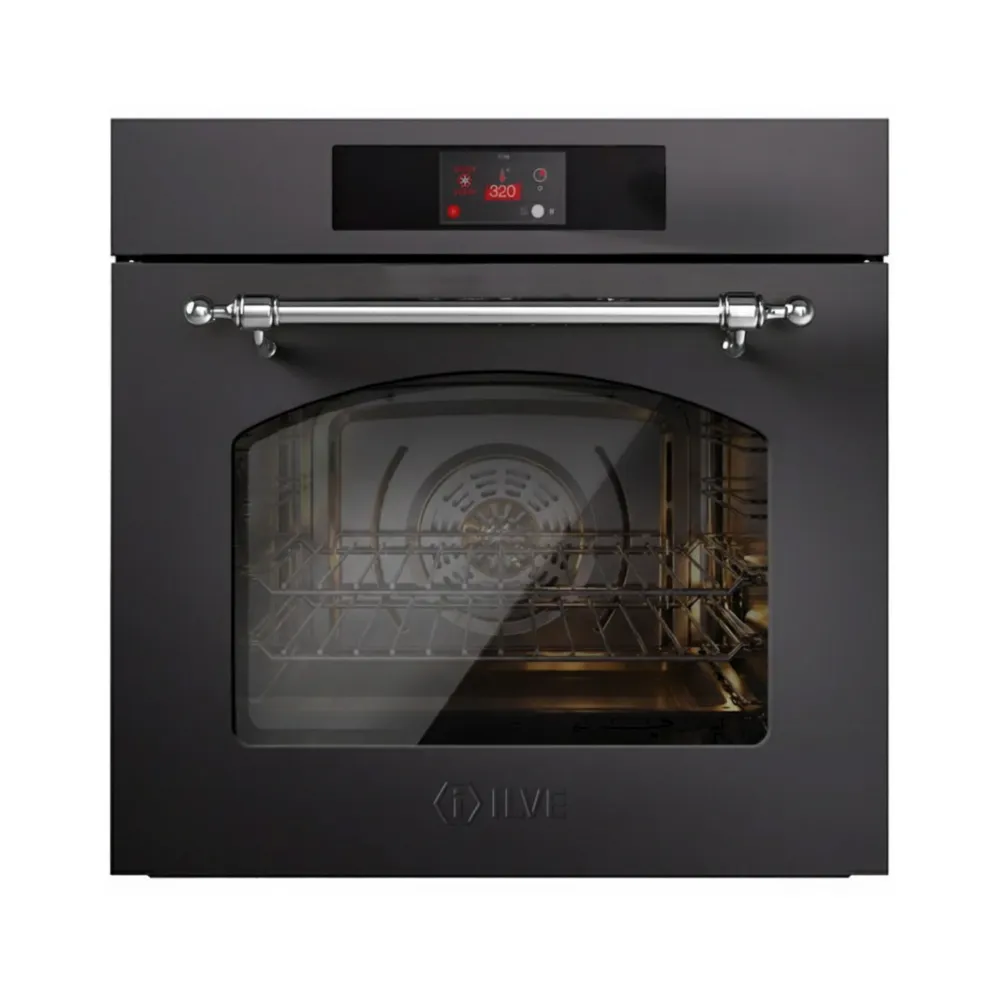 cuptor electric incorporabil multifunctional premium, ilve, nostalgie, capacitate 65 litri, clasa A+, latime 60 cm, cu panou de control tactil tft, gri mat/argintiu