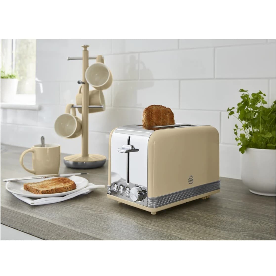 Prajitor de paine, Swan, Retro, ST19010CNEU, 2 felii, 815 W, crem