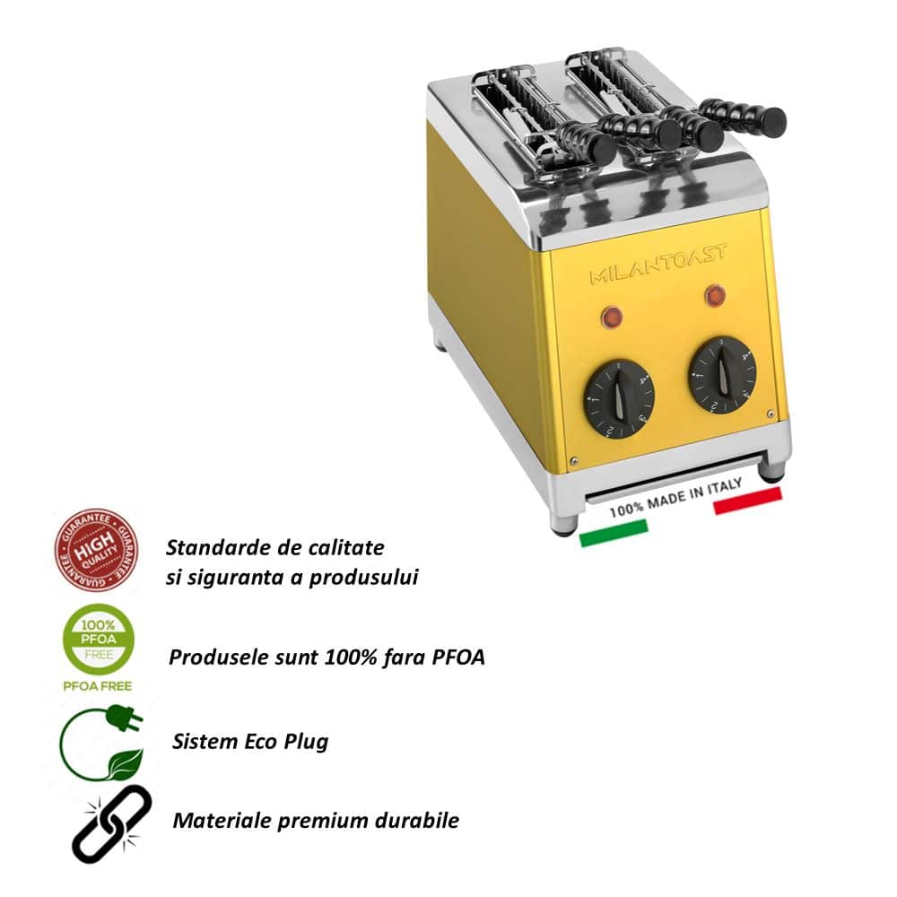Prajitor de paine profesional, MILANTOAST, Classic, 2 felii, 1370 W, galben