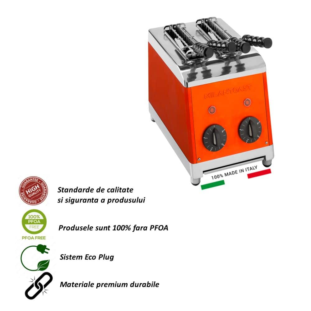 Prajitor de paine profesional, MILANTOAST, Classic, 2 felii, 1370 W, portocaliu