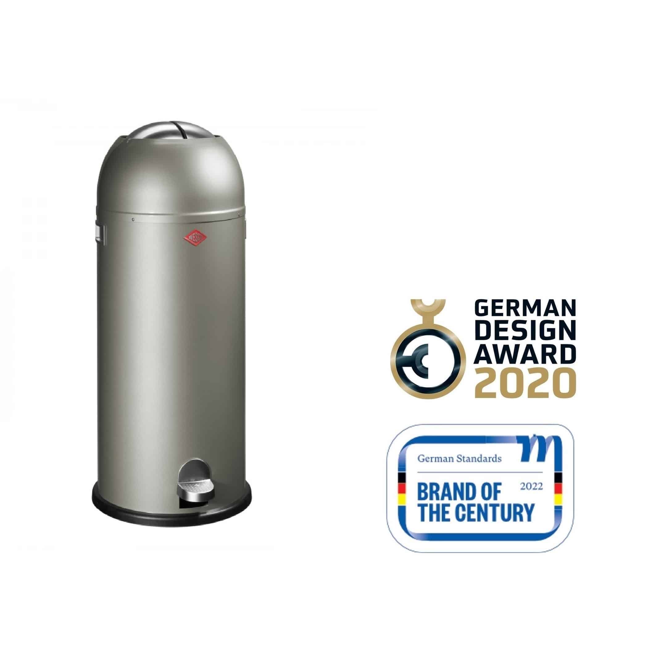 Cos de gunoi cu pedala, WESCO Germany, Kickmaster Maxi, 40 litri, 1 compartiment, gri