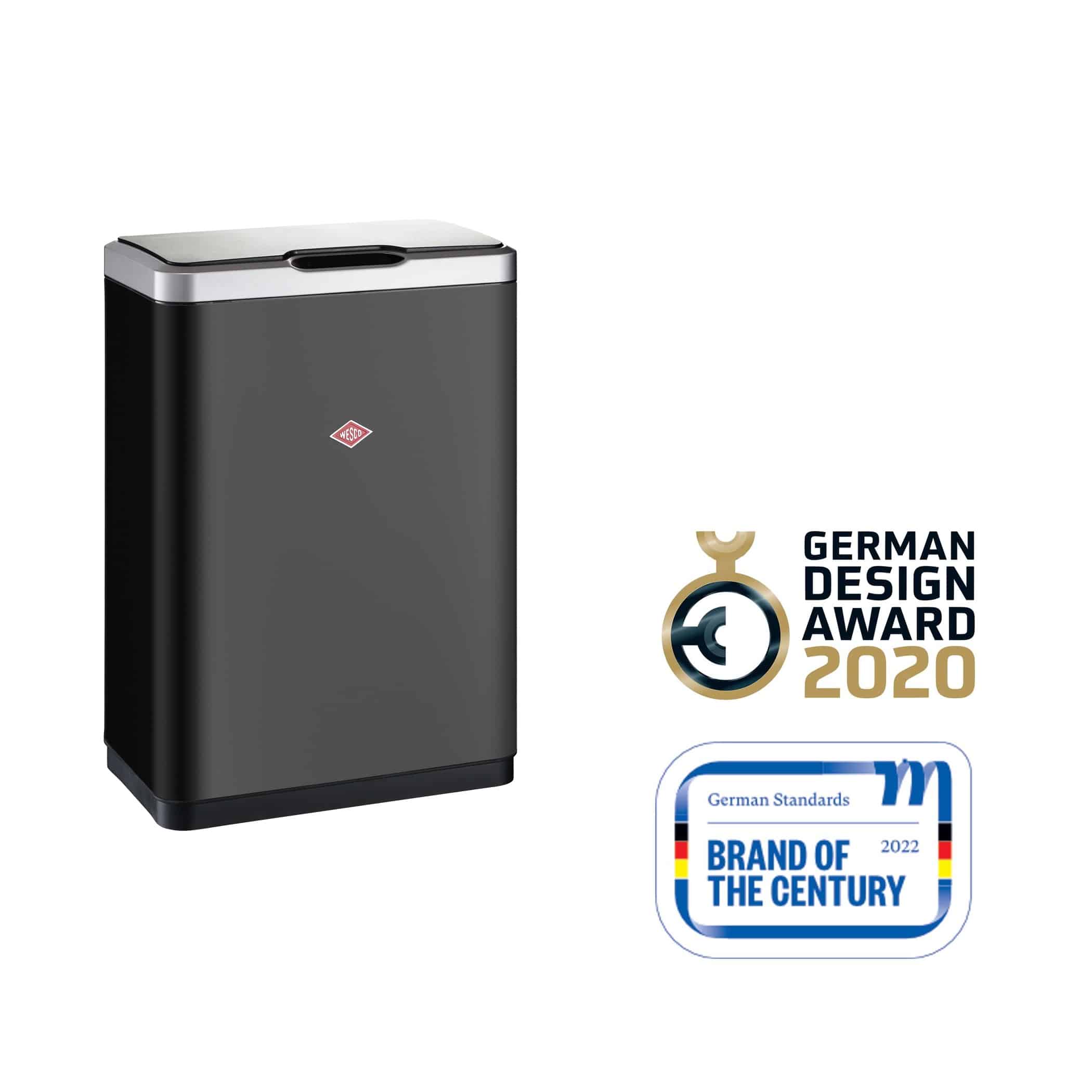 Cos de gunoi cu senzor, WESCO Germany, i.Master Double, 20+20 litri, 2 compartimente, negru mat