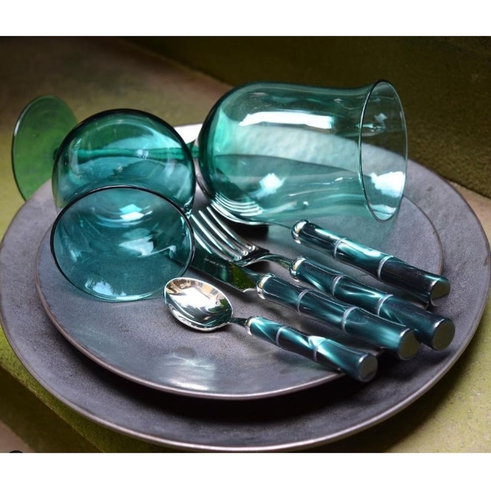 Set 24 tacamuri Bamboo, Rivadossi Sandro, 6 persoane – 5724A06, verde smarald