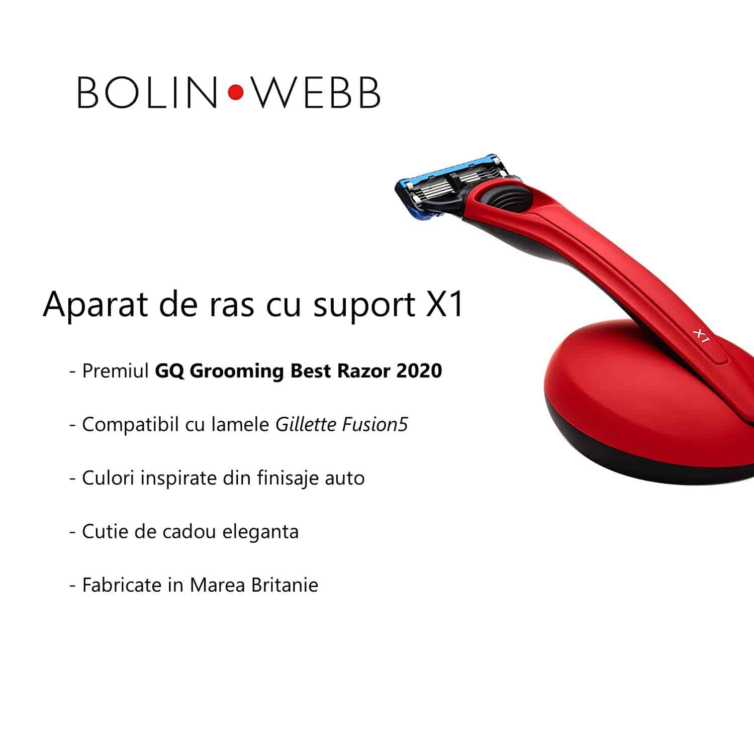 Set aparat de ras cu suport X1, Bolin Webb - Matte Red