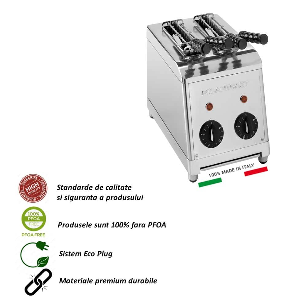 Prajitor de paine profesional, MILANTOAST, Classic, 2 felii, 1370 W, inox